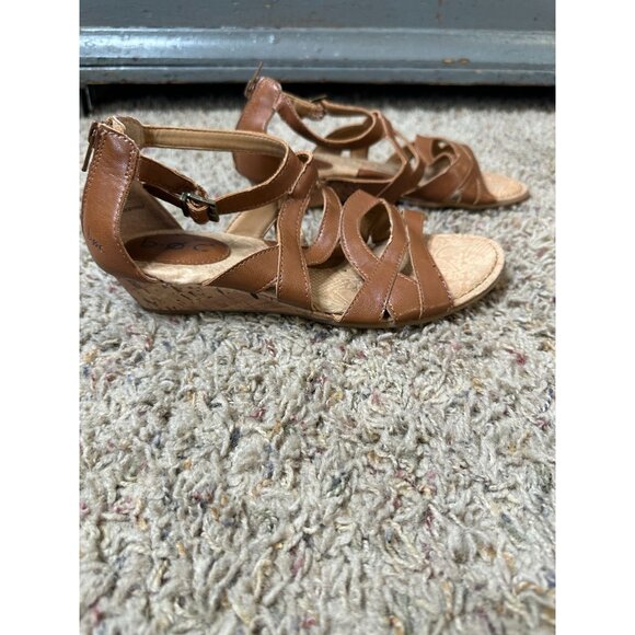 B.O.C Brown Strappy Sandals Women’s 7M Comfort Cushioned Sole Cork Wedge Design - Picture 2 of 9